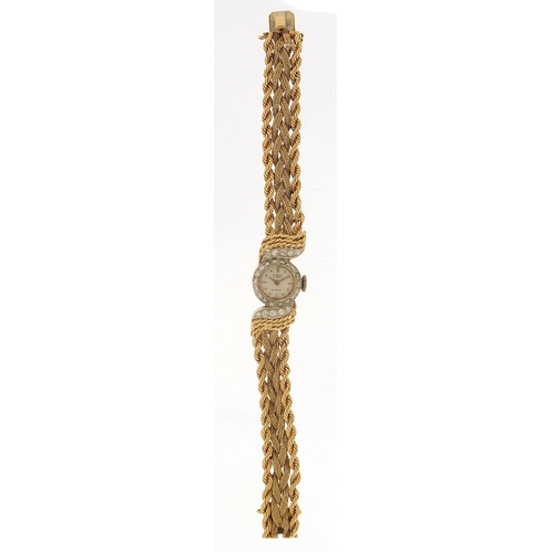 60 - Le Courier, ladies 14ct gold and diamond manual wind wristwatch with 14ct gold rope twist strap, 14.... 