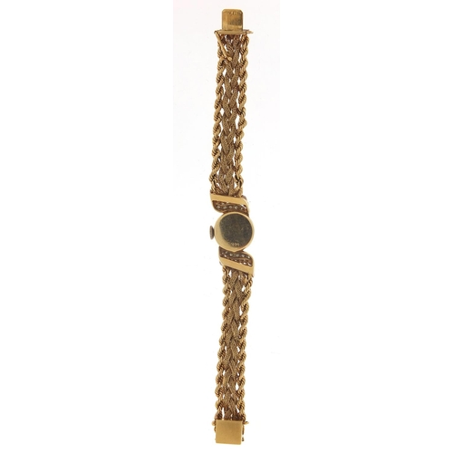 60 - Le Courier, ladies 14ct gold and diamond manual wind wristwatch with 14ct gold rope twist strap, 14.... 