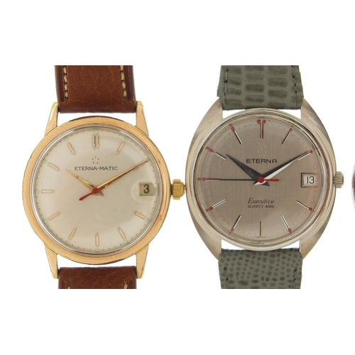 401 - Eterna, three gentlemen's wristwatches including two Eterna-matic, two with date apertures