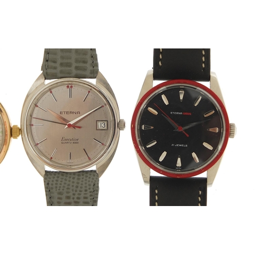 401 - Eterna, three gentlemen's wristwatches including two Eterna-matic, two with date apertures