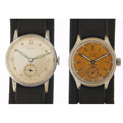 458 - Three military interest gentlemen's wristwatches including Regalis and Titus