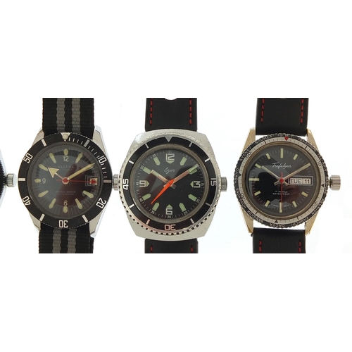 464 - Five gentlemen's diver's automatic wristwatches including Mortima Super Datomatic, Exactima, Trafalg... 