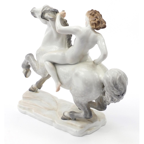 567 - Herend, large Hungarian porcelain figurine of a nude female on horseback numbered 15760 to the base,... 