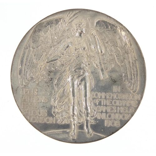 755 - London 1908 Olympics commemorative silvered medallion designed by B Mackennal, previously owned by G... 