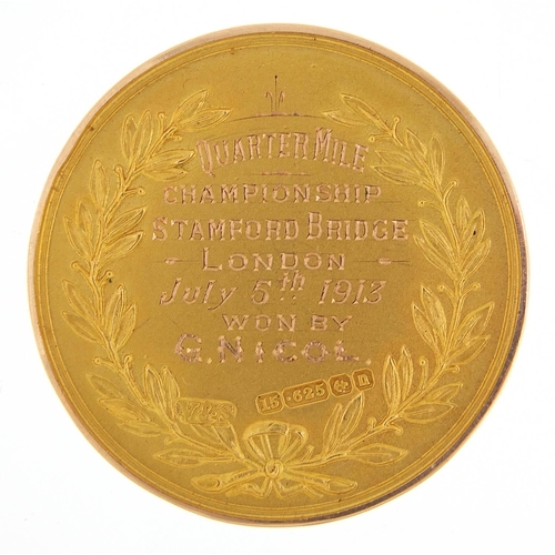 760 - Olympic interest Amateur Athletic Association Championship 15ct gold medal won by George Nicol, 400 ... 