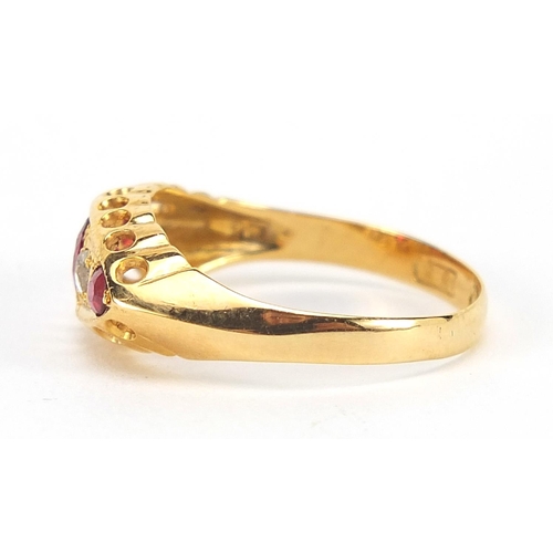 140 - Victorian 18ct gold garnet and diamond five stone ring, Birmingham 1863, size N, 2.1g