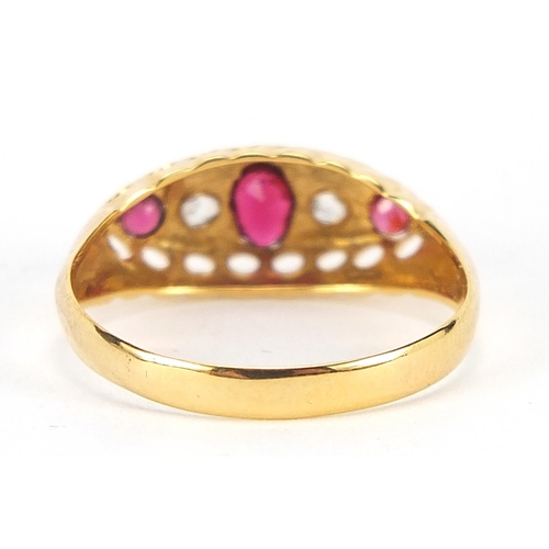 140 - Victorian 18ct gold garnet and diamond five stone ring, Birmingham 1863, size N, 2.1g