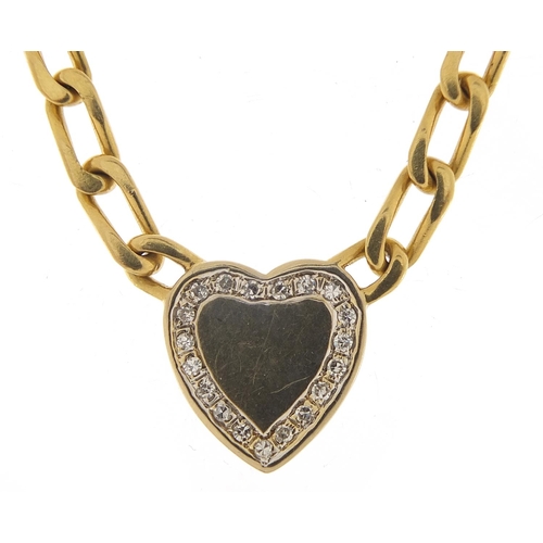 139 - 18ct gold necklace with diamond love heart pendant, 36cm in length, 30.2g