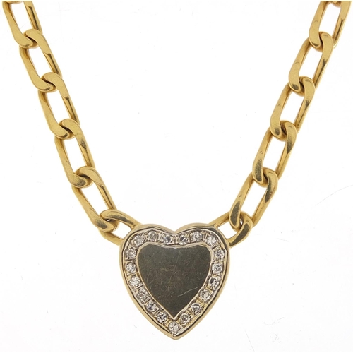 139 - 18ct gold necklace with diamond love heart pendant, 36cm in length, 30.2g