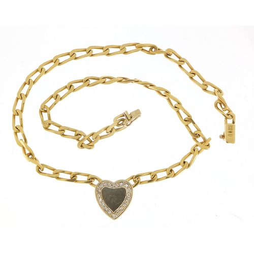 139 - 18ct gold necklace with diamond love heart pendant, 36cm in length, 30.2g