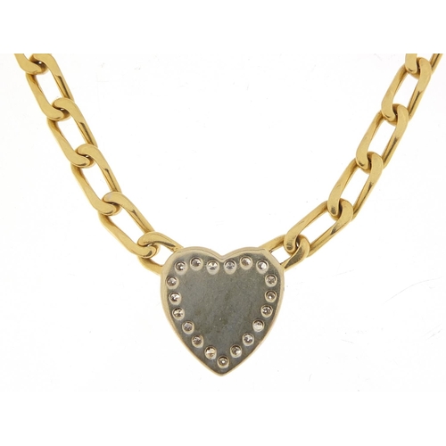 139 - 18ct gold necklace with diamond love heart pendant, 36cm in length, 30.2g