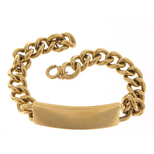 119 - Heavy 9ct gold blank identity bracelet, London 1977,  20cm in length, 45.5g