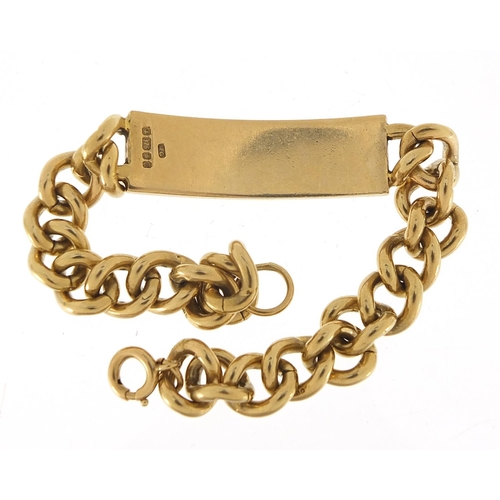 119 - Heavy 9ct gold blank identity bracelet, London 1977,  20cm in length, 45.5g