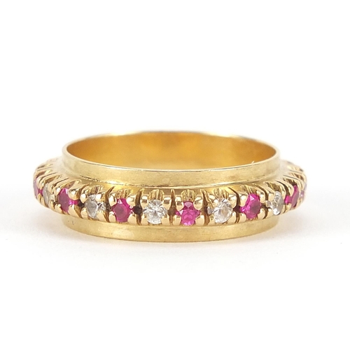 297 - 18ct gold pink and white sapphire eternity ring, size N/O, 6.0g