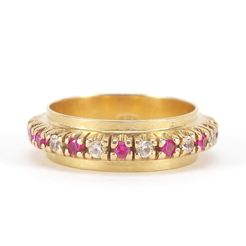 297 - 18ct gold pink and white sapphire eternity ring, size N/O, 6.0g