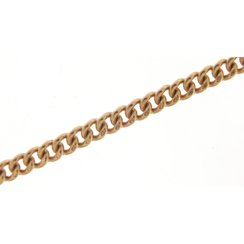 129 - Victorian 9ct rose gold watch chain with T bar, 54cm in length, 42.0g