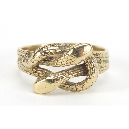 306 - 9ct gold serpent ring, size Q/R, 4.4g