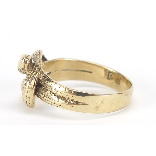 306 - 9ct gold serpent ring, size Q/R, 4.4g