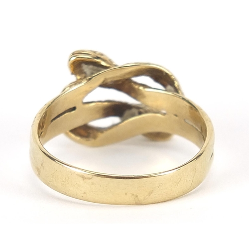 306 - 9ct gold serpent ring, size Q/R, 4.4g