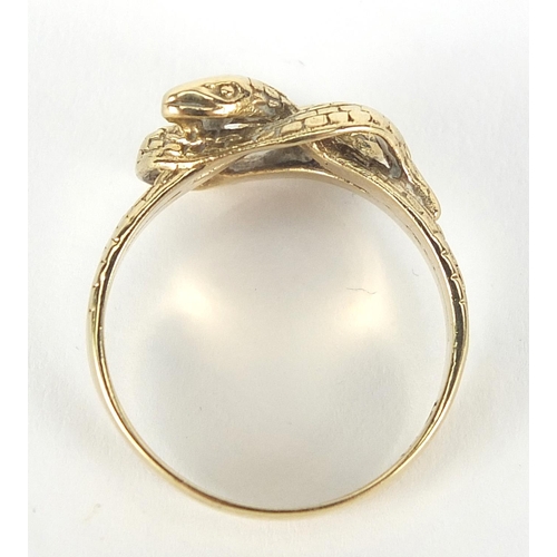 306 - 9ct gold serpent ring, size Q/R, 4.4g