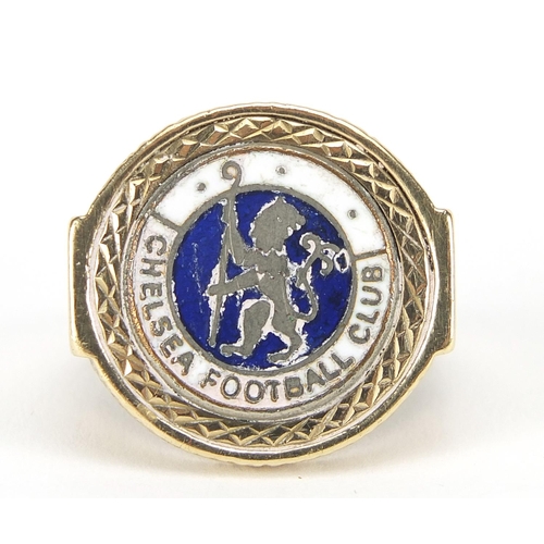 136 - 9ct gold ring with 925 silver and enamel Chelsea Football Club emblem, size P, 10.9g