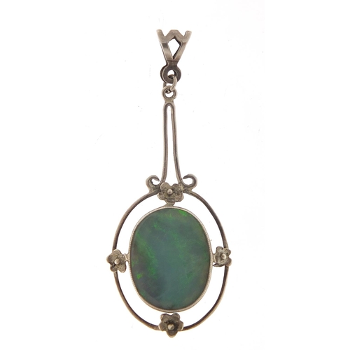 236 - Art Nouveau unmarked white metal opal pendant, 4.5cm high, 3.0g