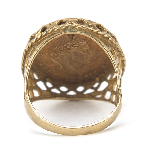 237 - 9ct gold Anthony & Cleopatra coin ring with pierced setting, size M, 5.5g