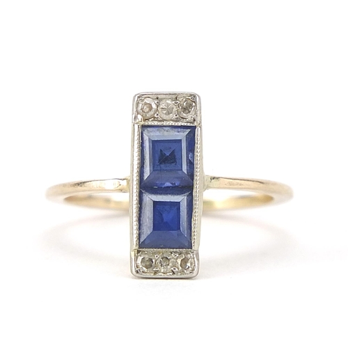 246 - Art Deco unmarked gold sapphire and diamond ring, size K/L, 2.1g