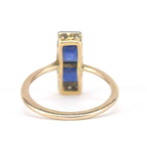 246 - Art Deco unmarked gold sapphire and diamond ring, size K/L, 2.1g