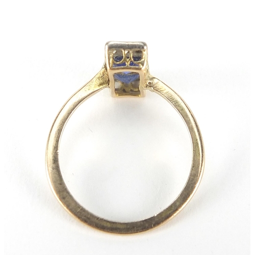 246 - Art Deco unmarked gold sapphire and diamond ring, size K/L, 2.1g