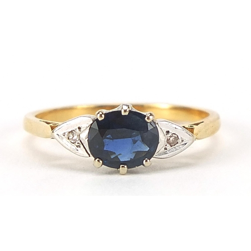 278 - 18ct gold sapphire and diamond ring, the sapphire approximately 6.5mm x 5mm, size N, 2.6g