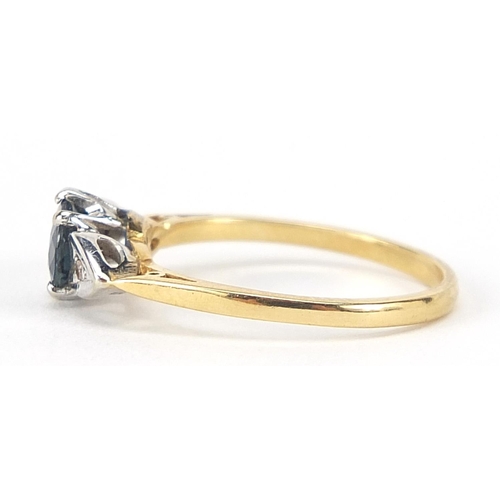 278 - 18ct gold sapphire and diamond ring, the sapphire approximately 6.5mm x 5mm, size N, 2.6g