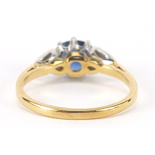 278 - 18ct gold sapphire and diamond ring, the sapphire approximately 6.5mm x 5mm, size N, 2.6g