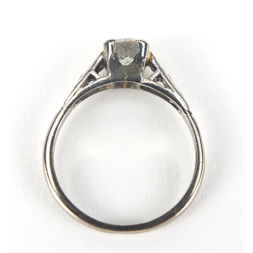 41 - 18ct white gold diamond solitaire ring with diamond shoulders, the central diamond approximately 4mm... 