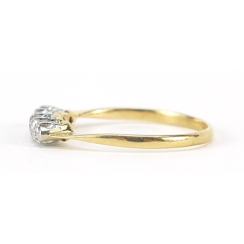 327 - 18ct gold and platinum graduated diamond five stone ring, size L/M, 1.6g