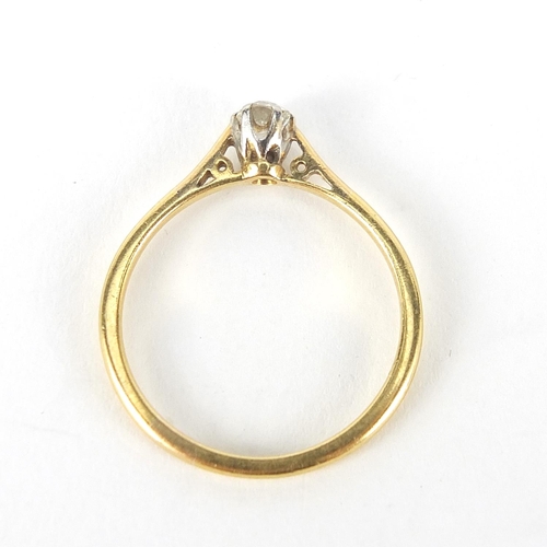 280 - 18ct gold diamond solitaire ring, the diamond approximately 3mm in diameter, size M, 2.0g