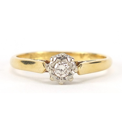 457 - 18ct gold diamond solitaire ring, the diamond approximately 3mm in diameter, size K, 2.3g