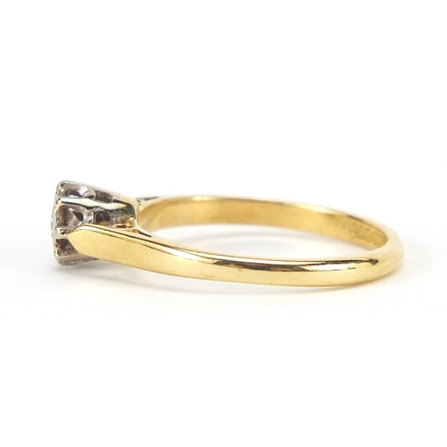 457 - 18ct gold diamond solitaire ring, the diamond approximately 3mm in diameter, size K, 2.3g