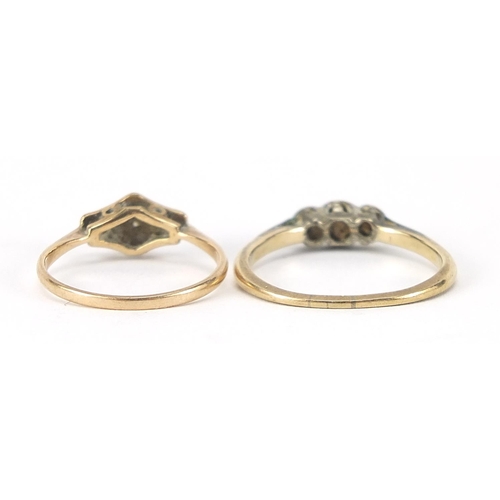 244 - Two 9ct gold diamond rings, sizes Q and L, total 3.5g