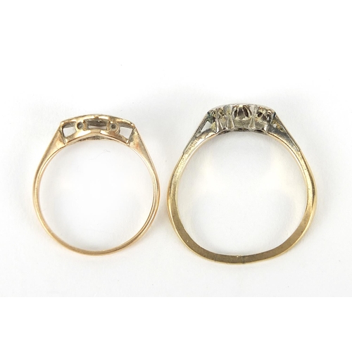 244 - Two 9ct gold diamond rings, sizes Q and L, total 3.5g