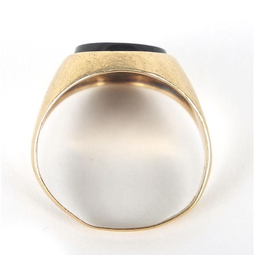 449 - 9ct gold black onyx and diamond signet ring, size Q, 4.0g