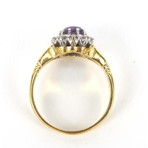 454 - 18ct gold amethyst and diamond ring, size K, 3.3g