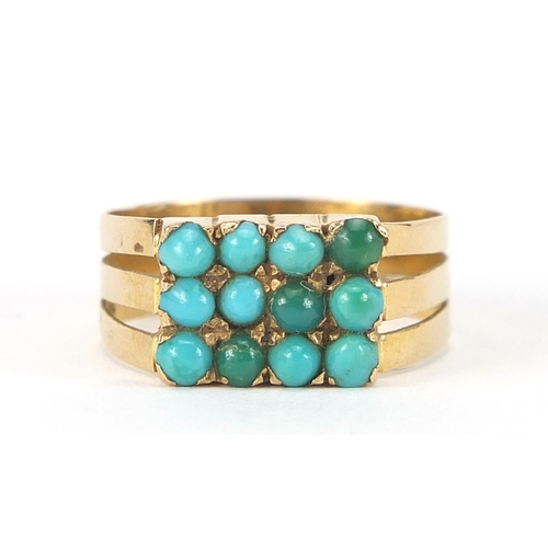 226 - Egyptian gold turquoise cluster ring, size L/M, 2.8g