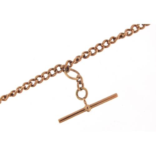 8 - 9ct rose gold watch chain with T bar, 45cm in length, 36.0g