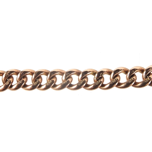 8 - 9ct rose gold watch chain with T bar, 45cm in length, 36.0g