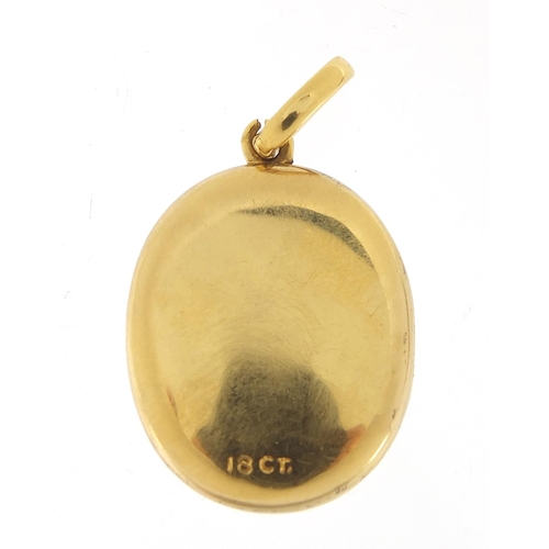 230 - 18ct gold oval locket, 3.5cm high, 8.2g