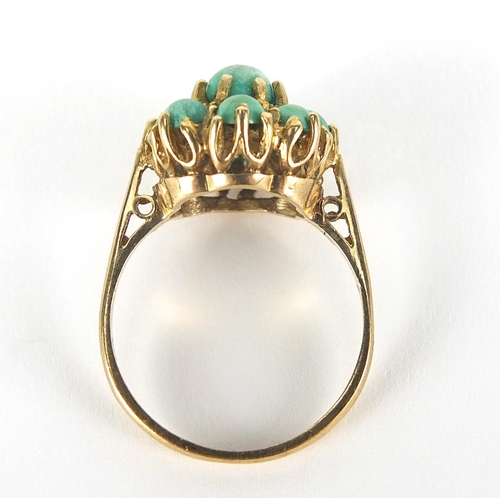 370 - Antique design 9ct gold turquoise cluster ring, size N/O, 3.7g