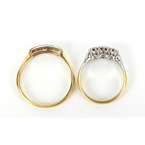 310 - Two 18ct gold and platinum diamond rings, sizes L and T, total 4.8g