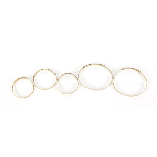 180 - Five 9ct gold christening bracelets, the largest 6cm in diameter, total 17.2g