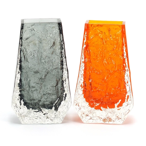 570 - Geoffrey Baxter for Whitefriars, two glass coffin vases including a tangerine example, the largest 1... 